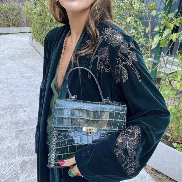 Velvet Embroidered Belted Kaftan Kimono 